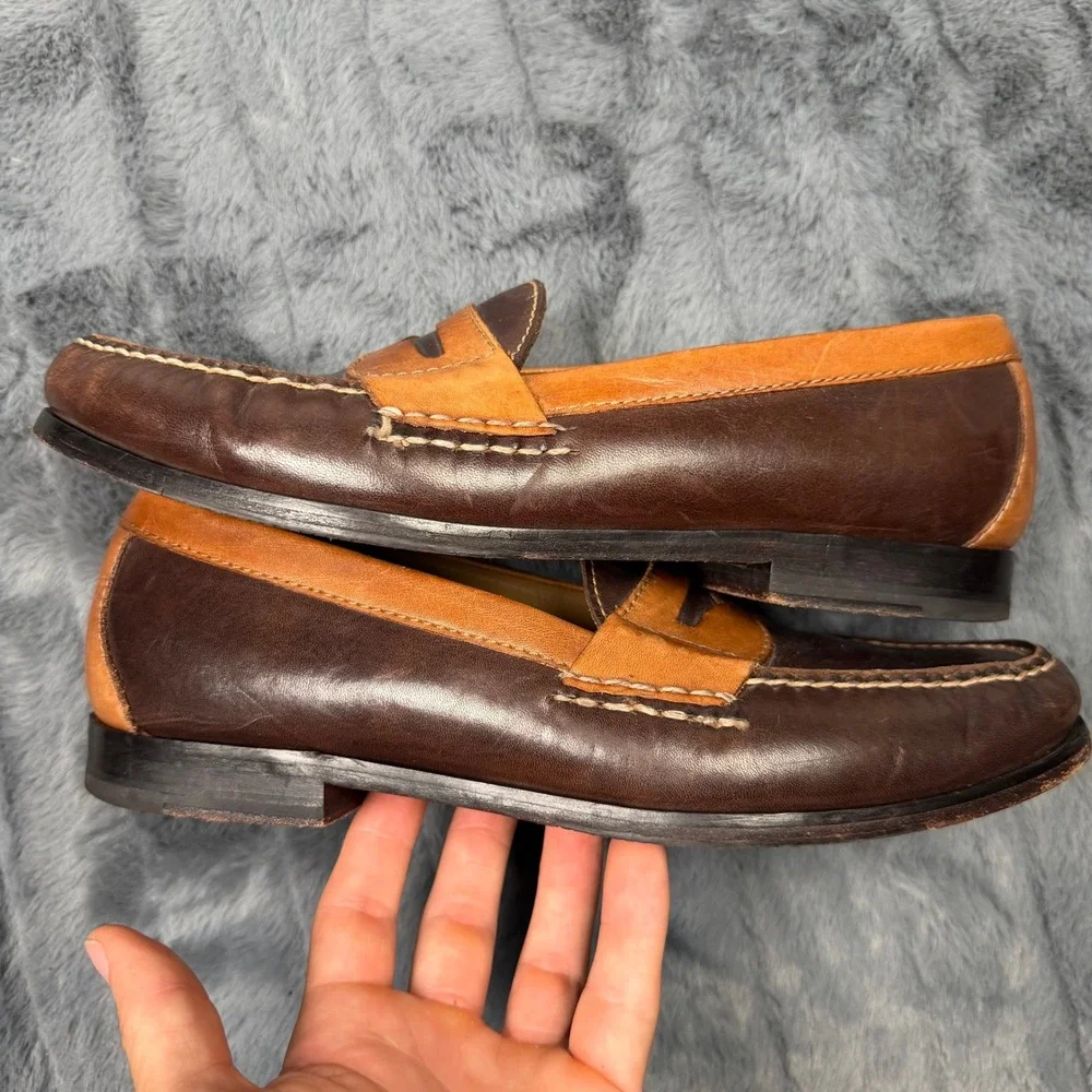 Cole Haan Pinch Sewn Penny Loafers Mens 9 Dark Brown Tan Leather Grand.OS C14473